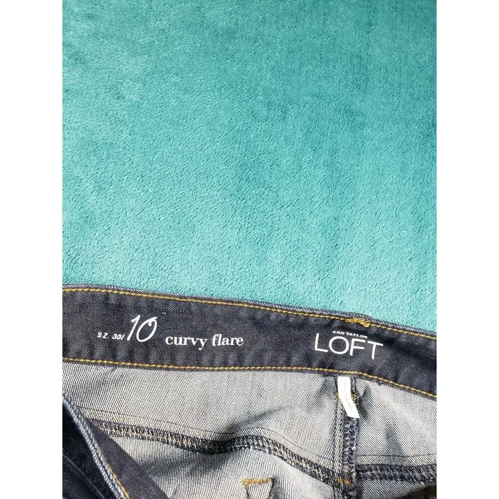 Loft Jeans Size 10 Women Blue Pants Denim Stretch Mid Rise Curvy Flared Wide Leg